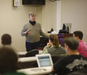 Indiana University professor Geoffrey Fox with students in class